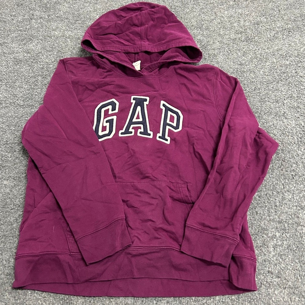 Gap Hoodie Womens Size L Purple Arch Logo Long Sleeve Pullover Fleece Sweatshirt